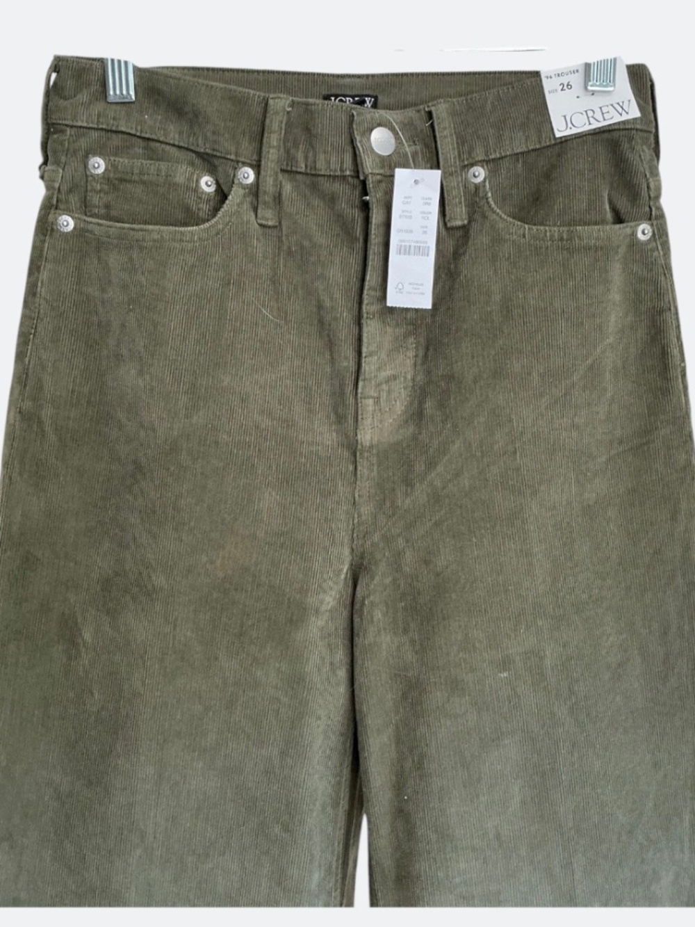 J Crew Wide Leg Corduroy 5 Pocket Trouser Rich Olive Green NWT SZ 26 - Picture 3 of 8